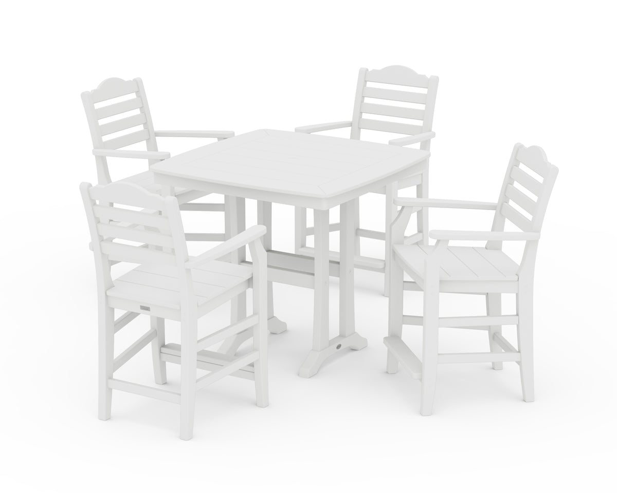 POLYWOOD Savannah 5-Piece Counter Set with Trestle Legs in White