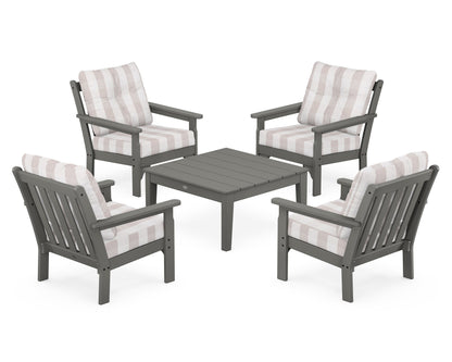 POLYWOOD Vineyard 5-Piece Deep Seating Conversation Set in Slate Grey / Buffalo Plaid Dune Burlap