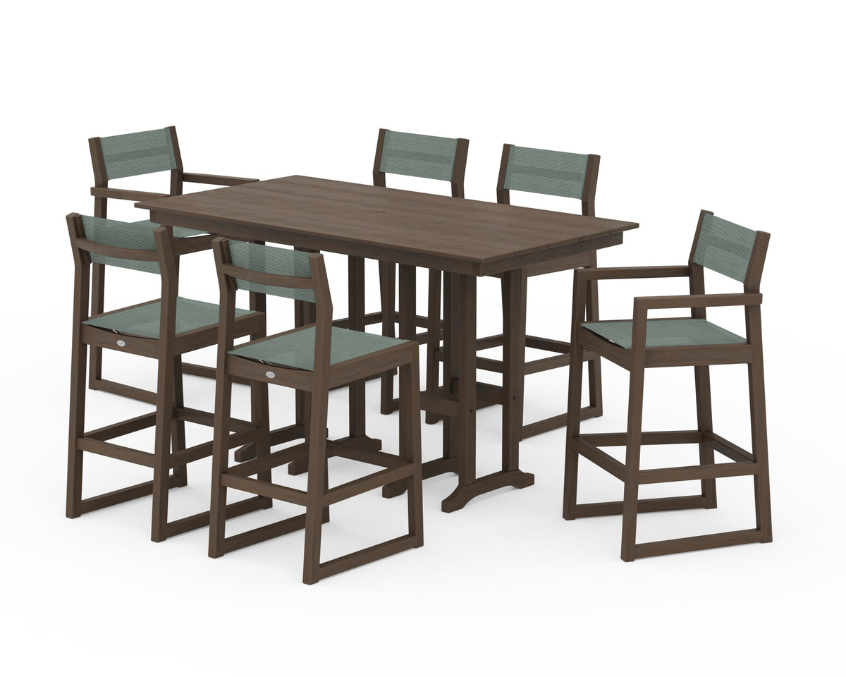 POLYWOOD EDGE Sling 7-Piece Farmhouse Bar Set in Kona / Dupioni Sea Mist