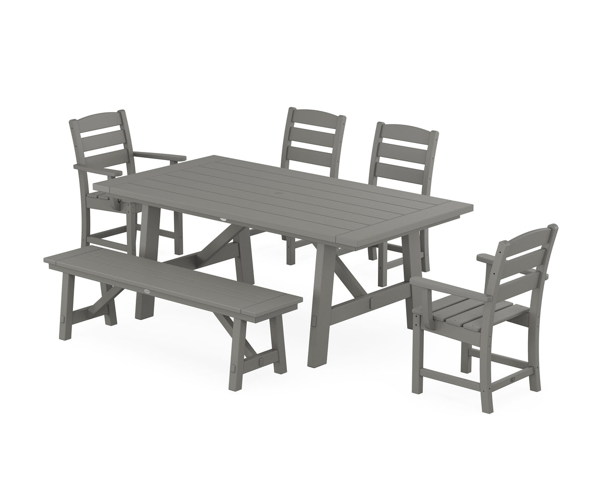 POLYWOOD Lakeside 6-Piece Rustic Farmhouse Dining Set with Bench in Slate Grey