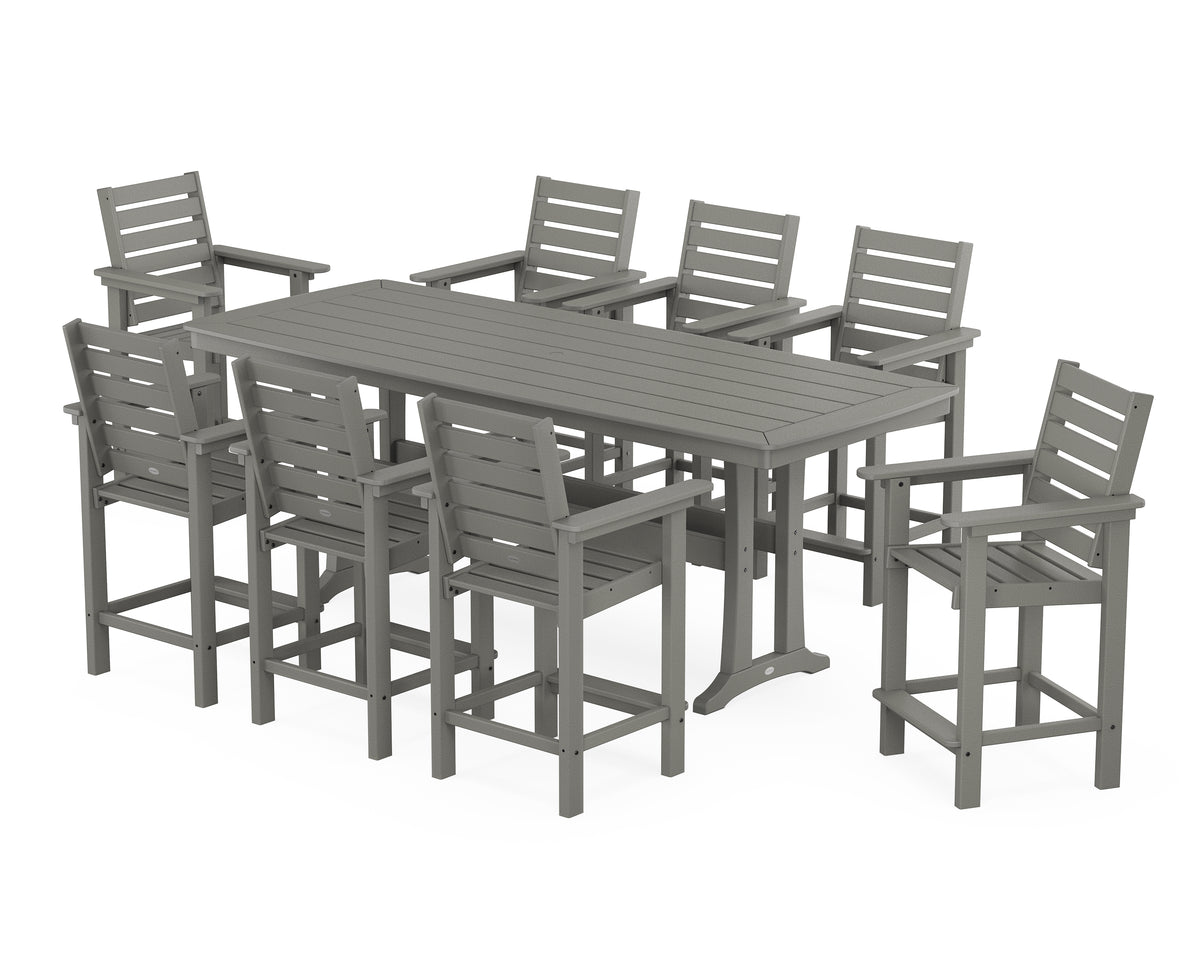POLYWOOD Captain 9-Piece Counter Set with Trestle Legs in Slate Grey