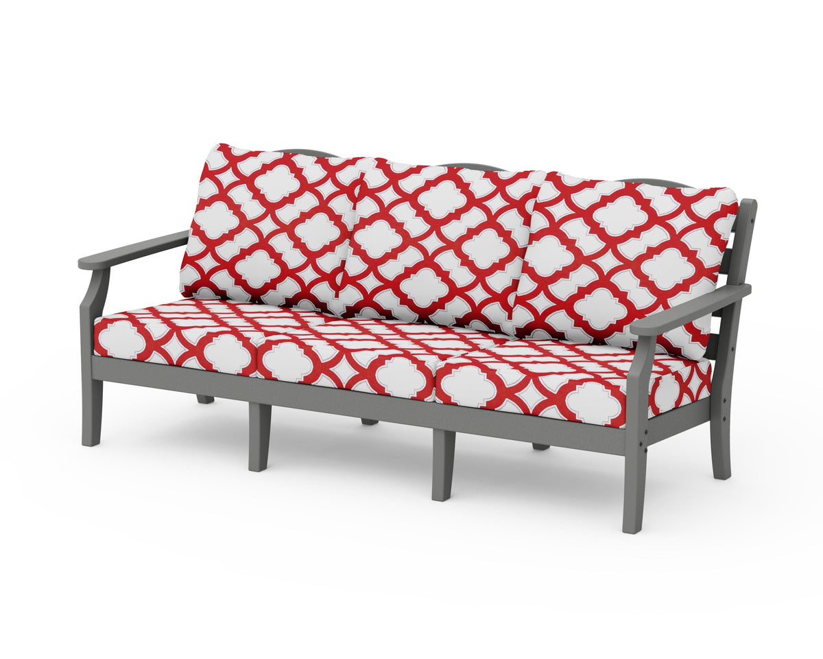 POLYWOOD Savannah Deep Seating Sofa in Slate Grey / Trellis Crimson