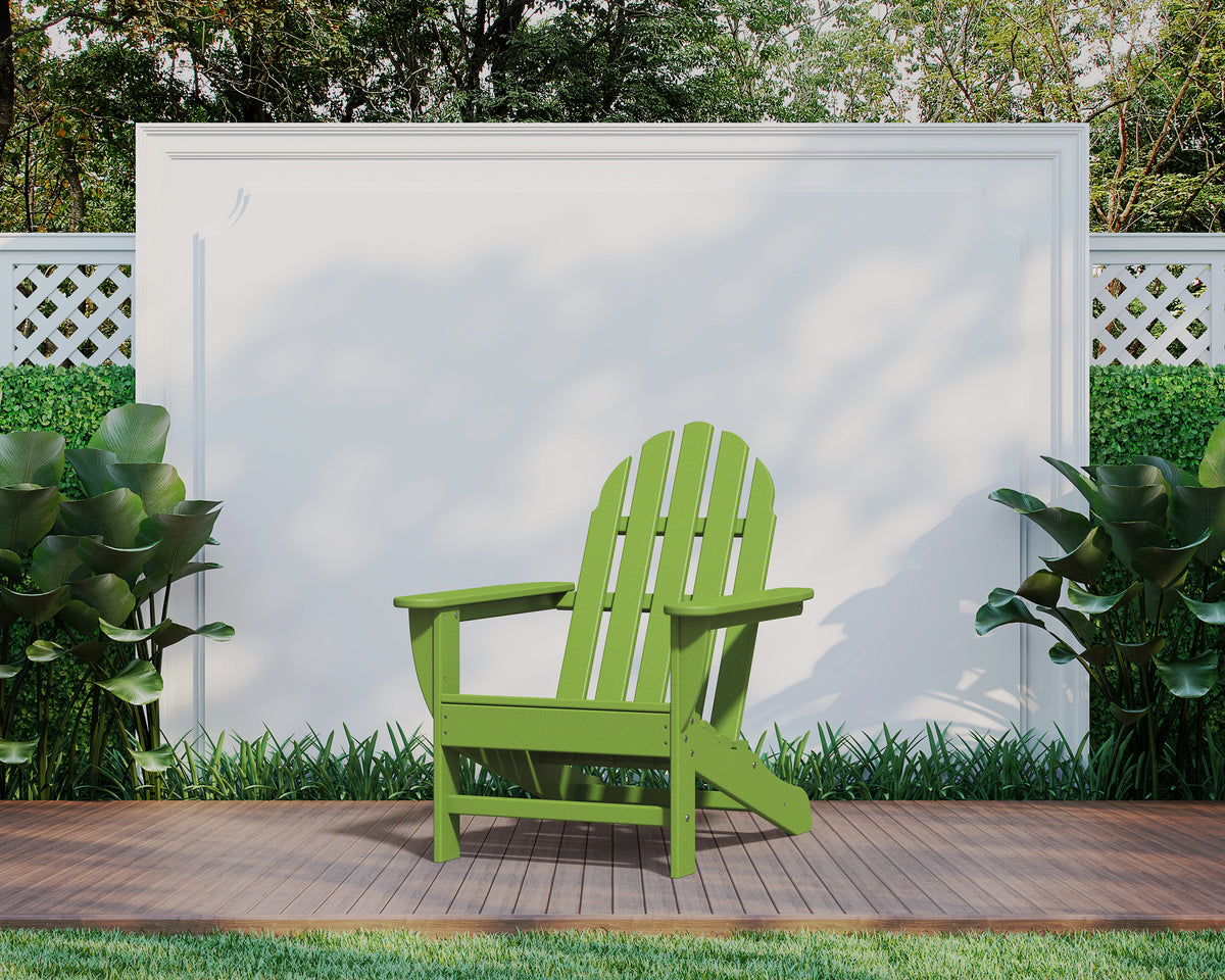 POLYWOOD Classic Adirondack Chair in Lime styled outdoors
