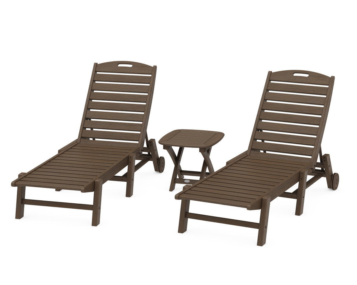 POLYWOOD Nautical 3-Piece Wheeled Chaise Set with Nautical Side Table in Kona