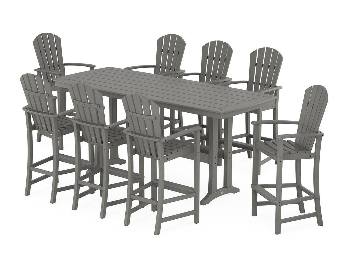POLYWOOD Palm Coast 9-Piece Bar Set with Trestle Legs in Slate Grey