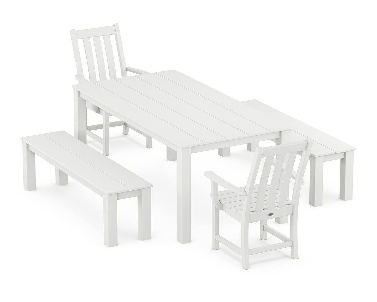 POLYWOOD Vineyard 5-Piece Parsons Dining Set with Benches in White