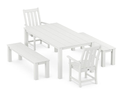 POLYWOOD Vineyard 5-Piece Parsons Dining Set with Benches in White