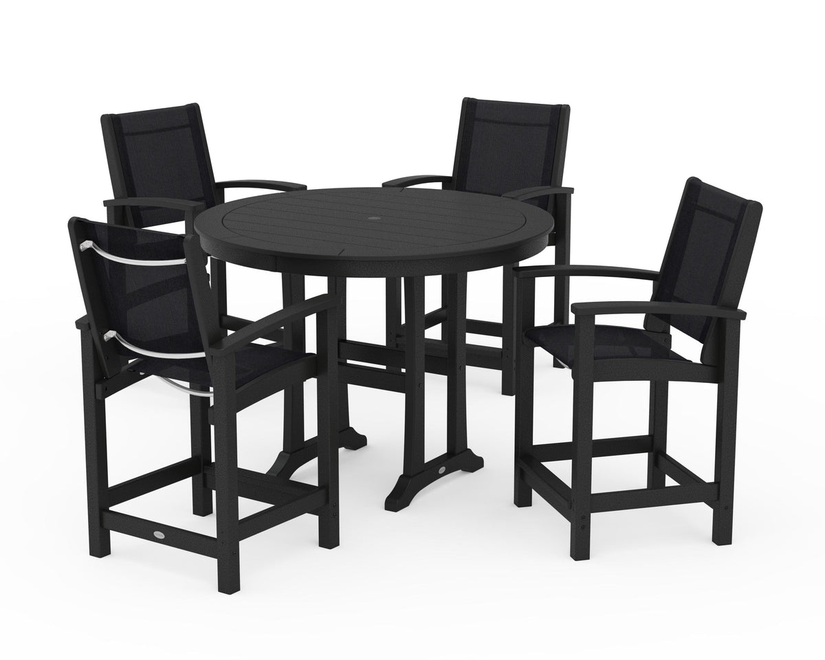 POLYWOOD Coastal 5-Piece Counter Set in Black / Black