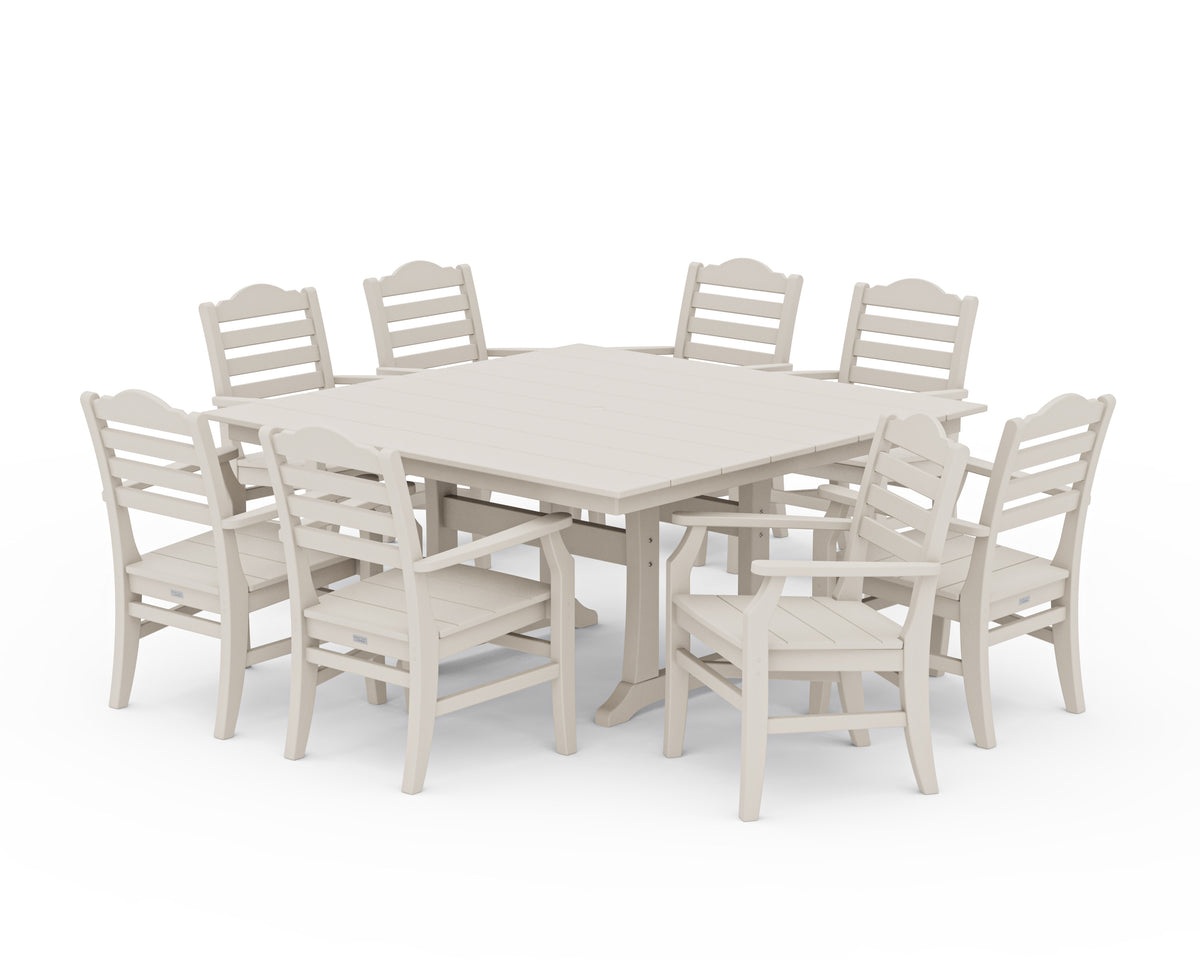 POLYWOOD Savannah 9-Piece Square Farmhouse Dining Set with Trestle Legs in Sand