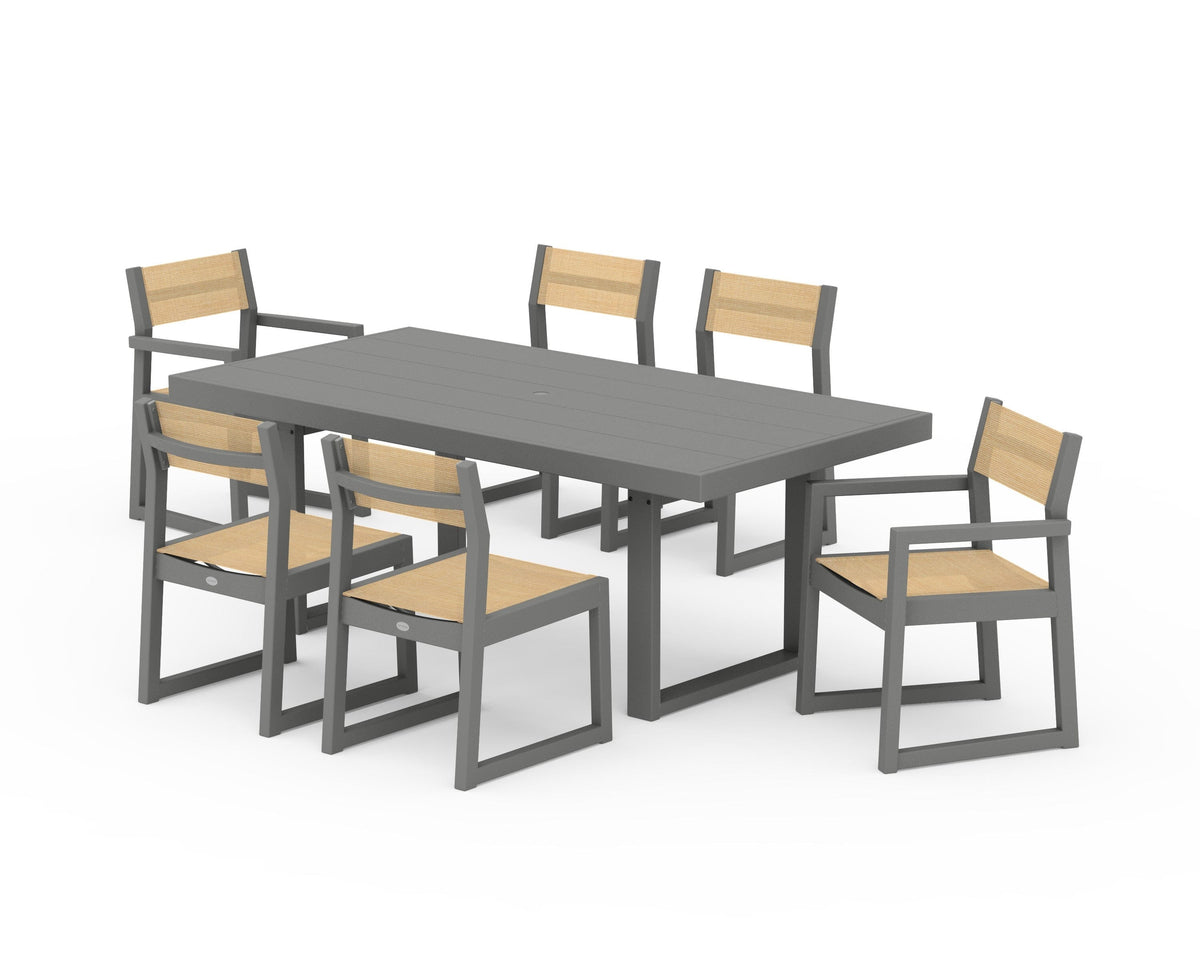 POLYWOOD EDGE Sling 7-Piece Dining Set in Slate Grey / Dupioni Apricot