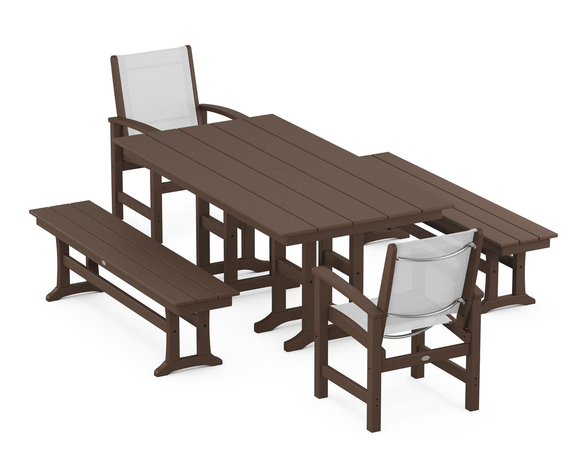POLYWOOD Coastal 5-Piece Farmhouse Dining Set with Farmhouse 37" x 72" Dining Table in Mahogany / White
