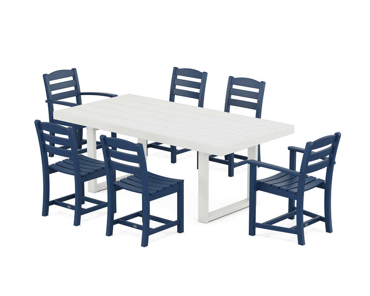 POLYWOOD La Casa Café 7-Piece Dining Set - 39" x 78" Table in Navy / White