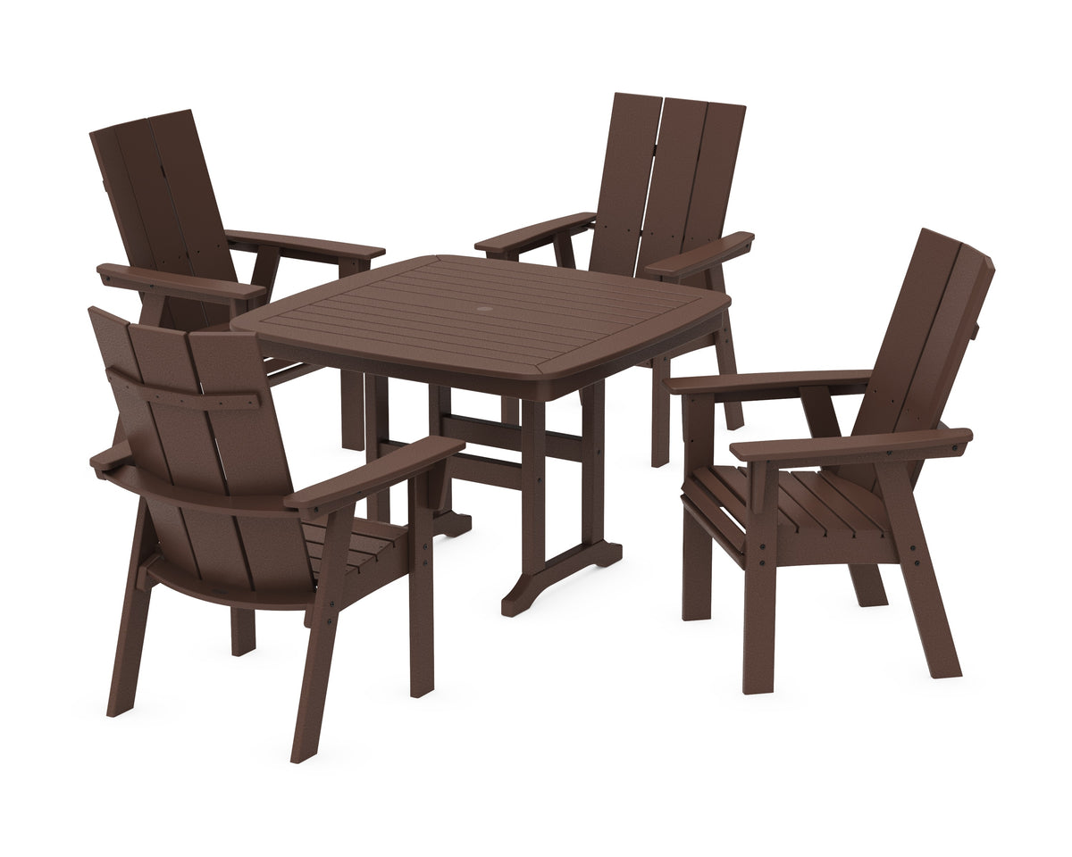 POLYWOOD Modern Curveback Adirondack 5-Piece Dining Set - 44" Table in Mahogany