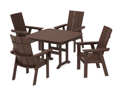 POLYWOOD Modern Curveback Adirondack 5-Piece Dining Set - 44" Table in Mahogany