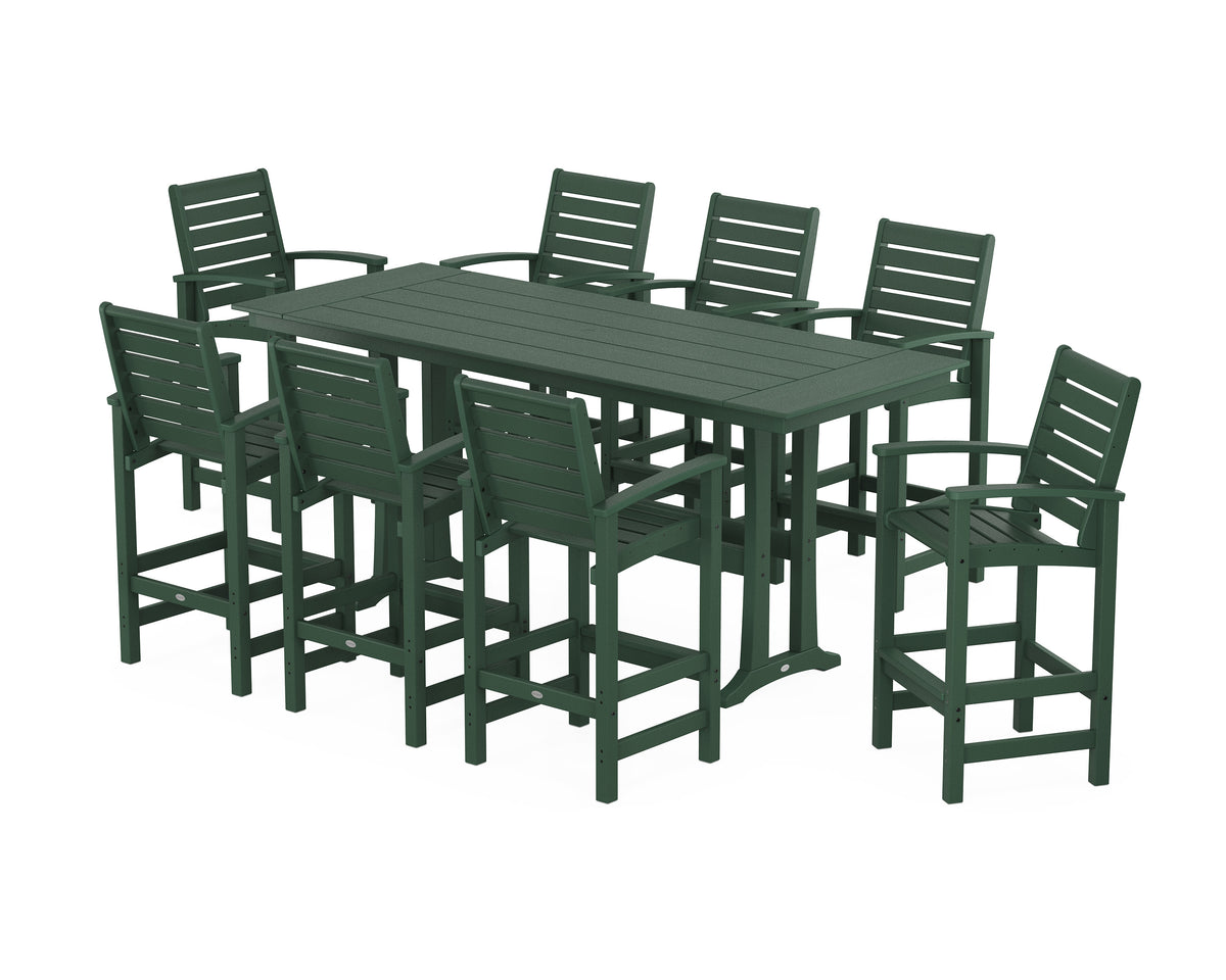 POLYWOOD Signature 9-Piece Farmhouse Bar Set with Trestle Legs in Green
