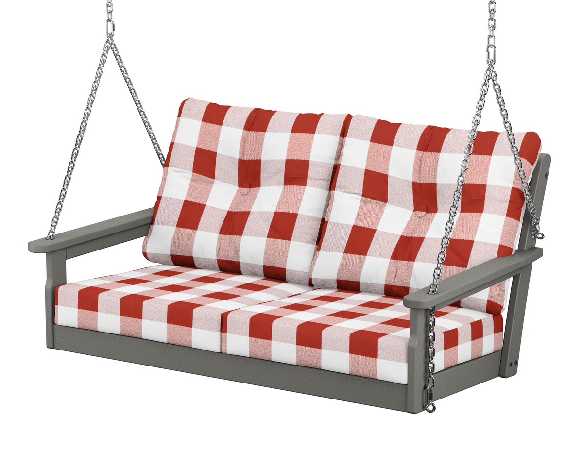 POLYWOOD Vineyard Deep Seating Swing in Slate Grey / Buffalo Plaid Crimson