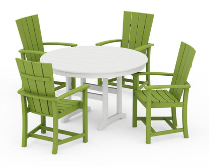 POLYWOOD Quattro 5-Piece Round Farmhouse Dining Set in Lime / White