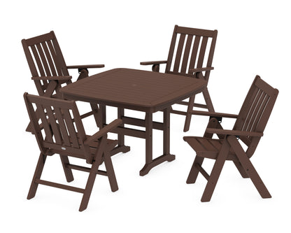 POLYWOOD Vineyard Folding Chair 5-Piece Dining Set - 44" Table in Mahogany