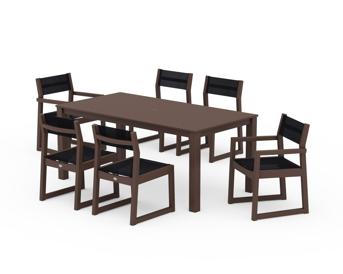 POLYWOOD EDGE Sling 7-Piece Parsons Dining Set in Mahogany / Black