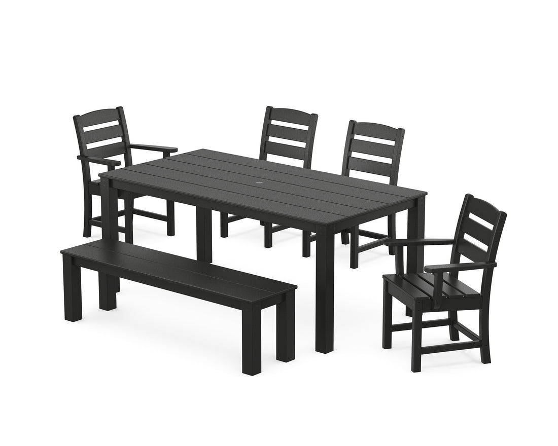 POLYWOOD Lakeside 6-Piece Parsons Dining Set with Bench with Lakeside Dining Side Chair in Black
