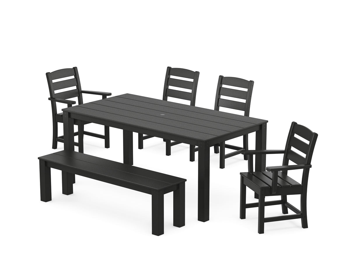 POLYWOOD Lakeside 6-Piece Parsons Dining Set with Bench with Lakeside Dining Side Chair in Black