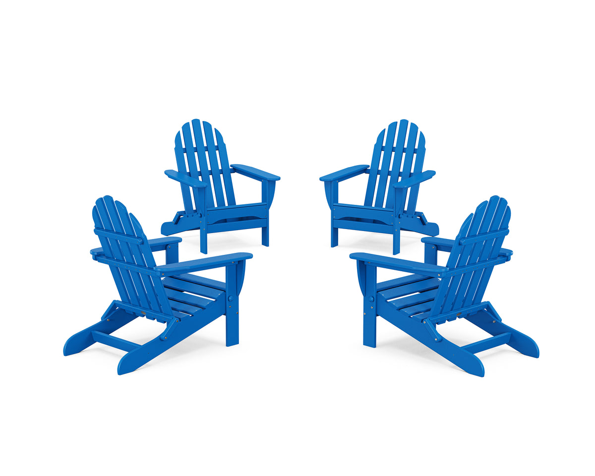 POLYWOOD 4-Piece Classic Folding Adirondack Conversation Set in Pacific Blue