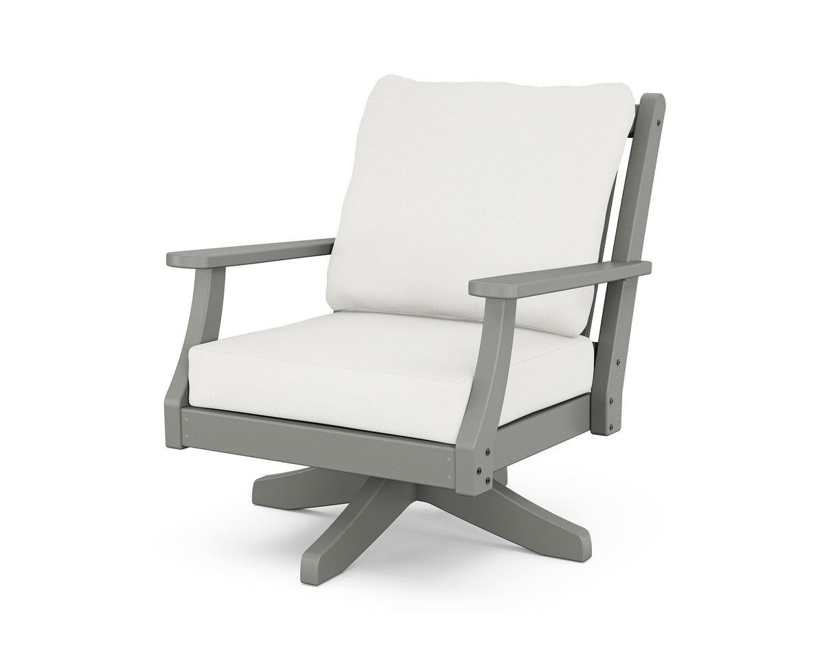 POLYWOOD Wovendale Deep Seating Swivel Chair in Slate Grey / Natural Linen
