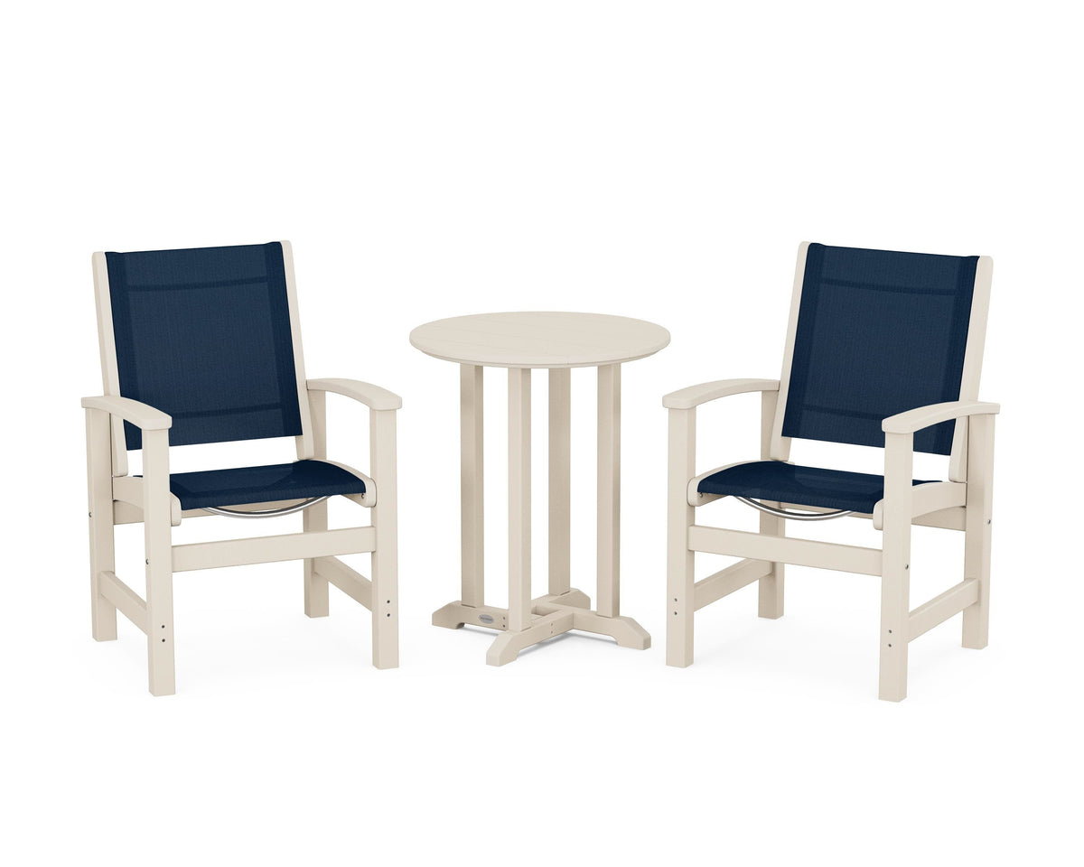 POLYWOOD Coastal 3-Piece Round Bistro Dining Set in Sand / Navy Blue