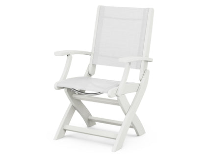 POLYWOOD Coastal Folding Chair in Vintage White with Vintage White arms and White sling