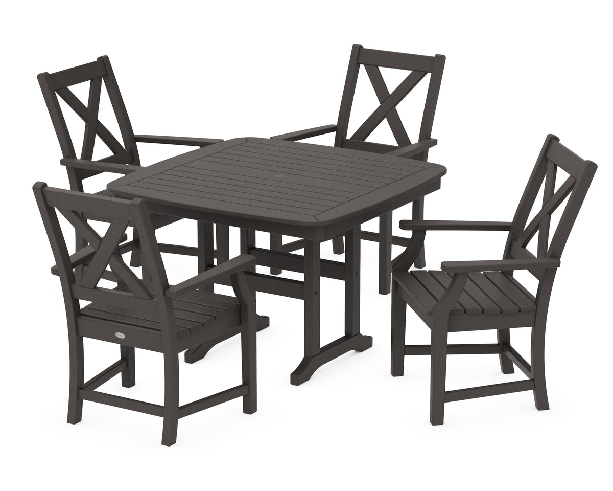 POLYWOOD Braxton 5-Piece Dining Set with Trestle Legs - 44" Table in Vintage Coffee