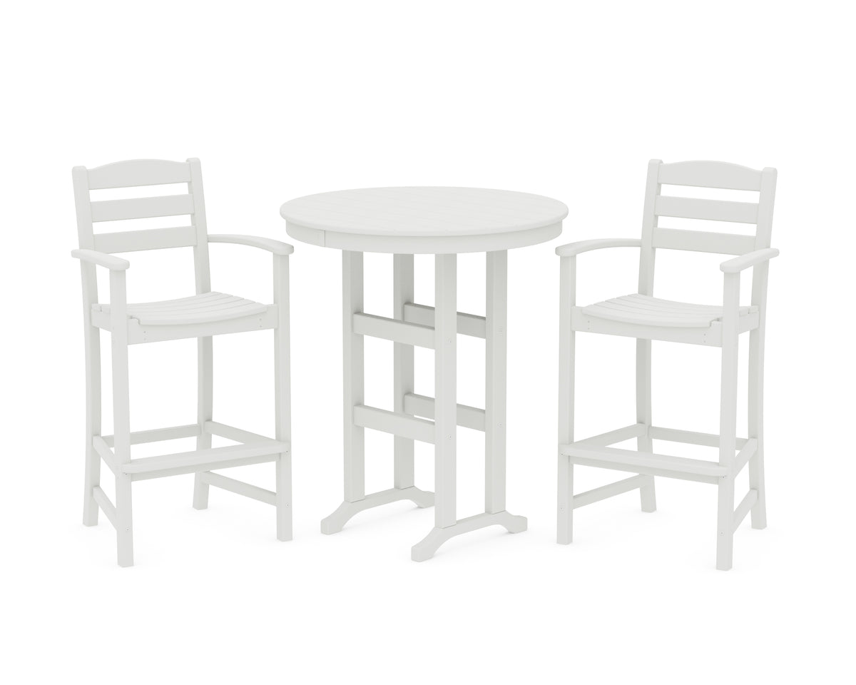 POLYWOOD La Casa Café 3-Piece Round Farmhouse Bar Set in Vintage White
