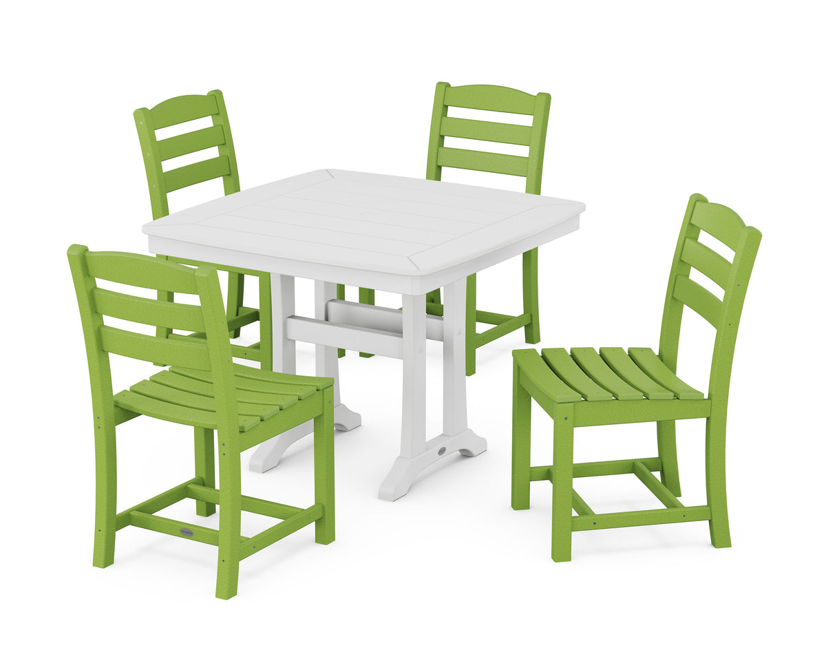 POLYWOOD La Casa Café Side Chair 5-Piece Dining Set with Trestle Legs - 37" Table in Lime / White