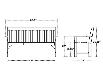 POLYWOOD Vineyard 60" Bench dimension drawing with width, depth and height measurements