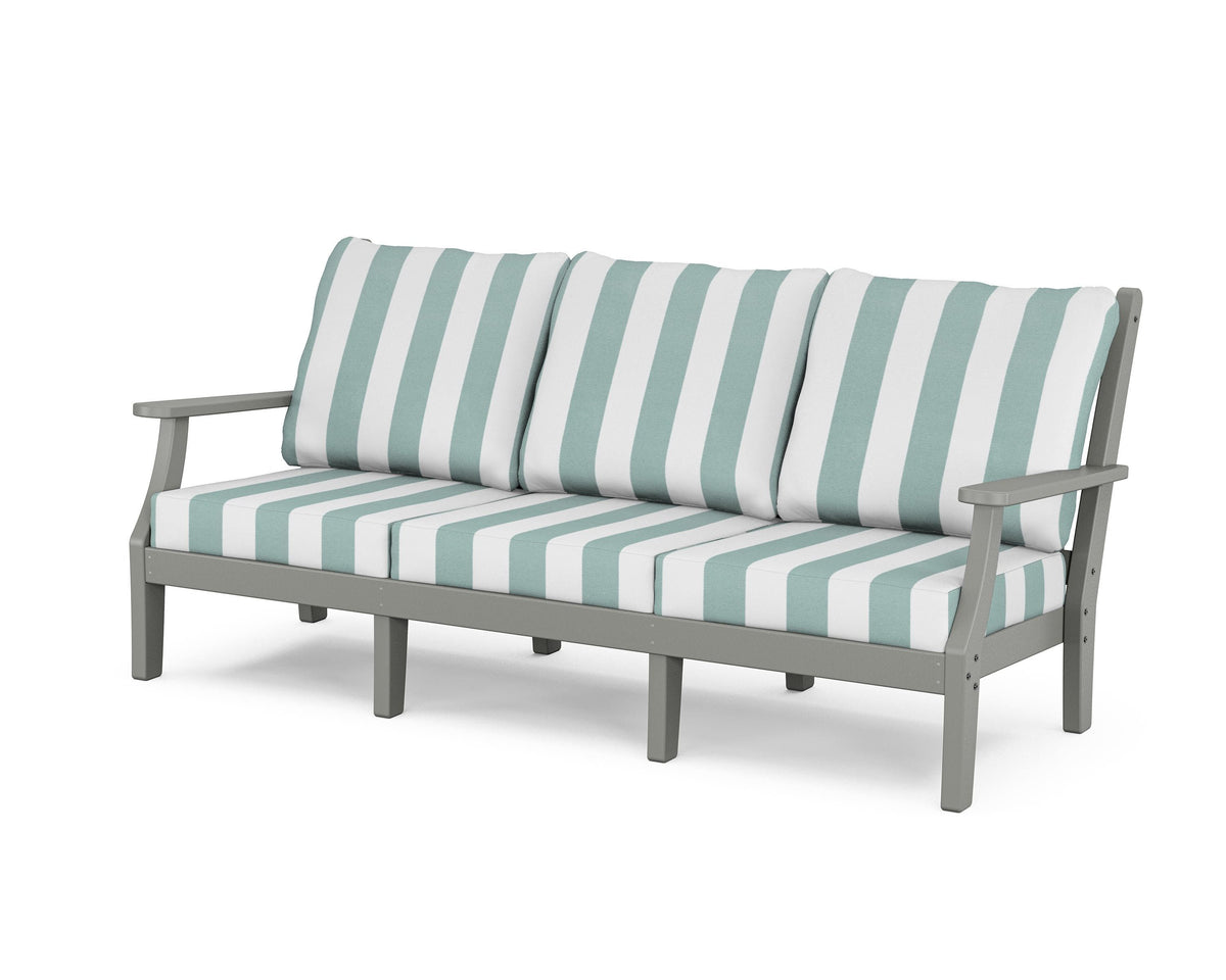 POLYWOOD Wovendale Deep Seating Sofa in Slate Grey / Cabana Stripe Glacier Spa
