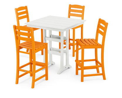 POLYWOOD La Casa Café 5-Piece Farmhouse Trestle Bar Set in Tangerine / White