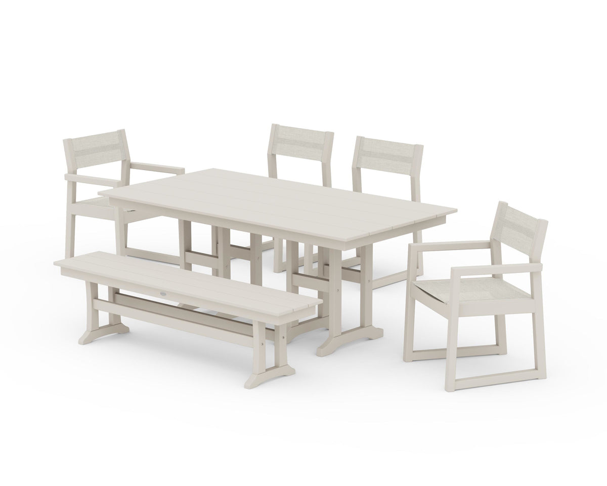 POLYWOOD EDGE Sling 6-Piece Farmhouse Dining Set in Sand / Parchment