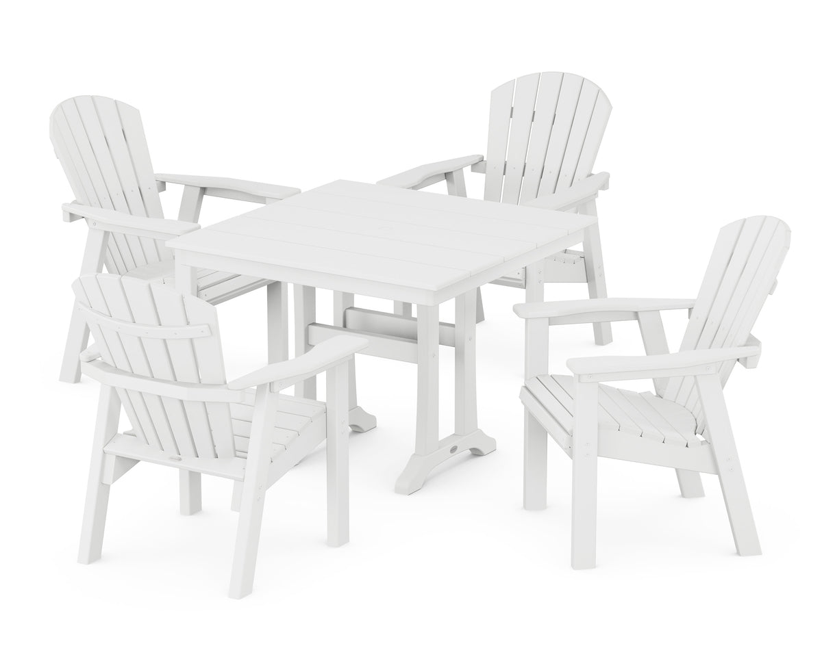 POLYWOOD Seashell 5-Piece Farmhouse Dining Set with Trestle Legs - 37" Table in White