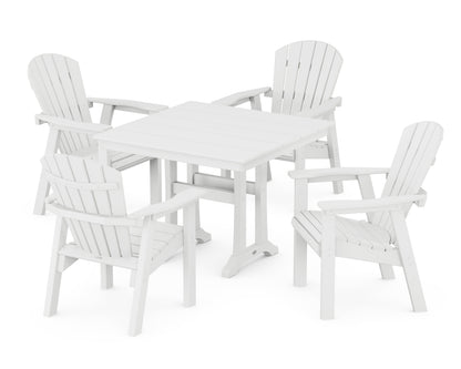 POLYWOOD Seashell 5-Piece Farmhouse Dining Set with Trestle Legs - 37" Table in White