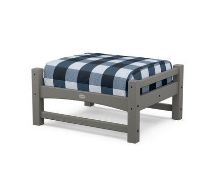 POLYWOOD Club Ottoman in Slate Grey / Buffalo Plaid Marine Indigo