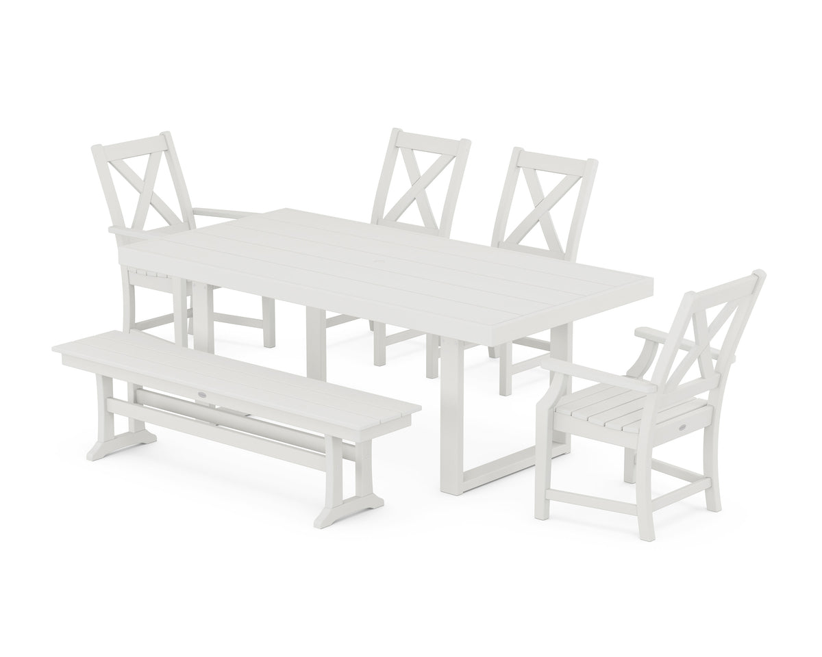 POLYWOOD Braxton 6-Piece Dining Set with Bench - 39" x 78" Table in Vintage White