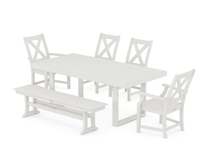 POLYWOOD Braxton 6-Piece Dining Set with Bench - 39" x 78" Table in Vintage White