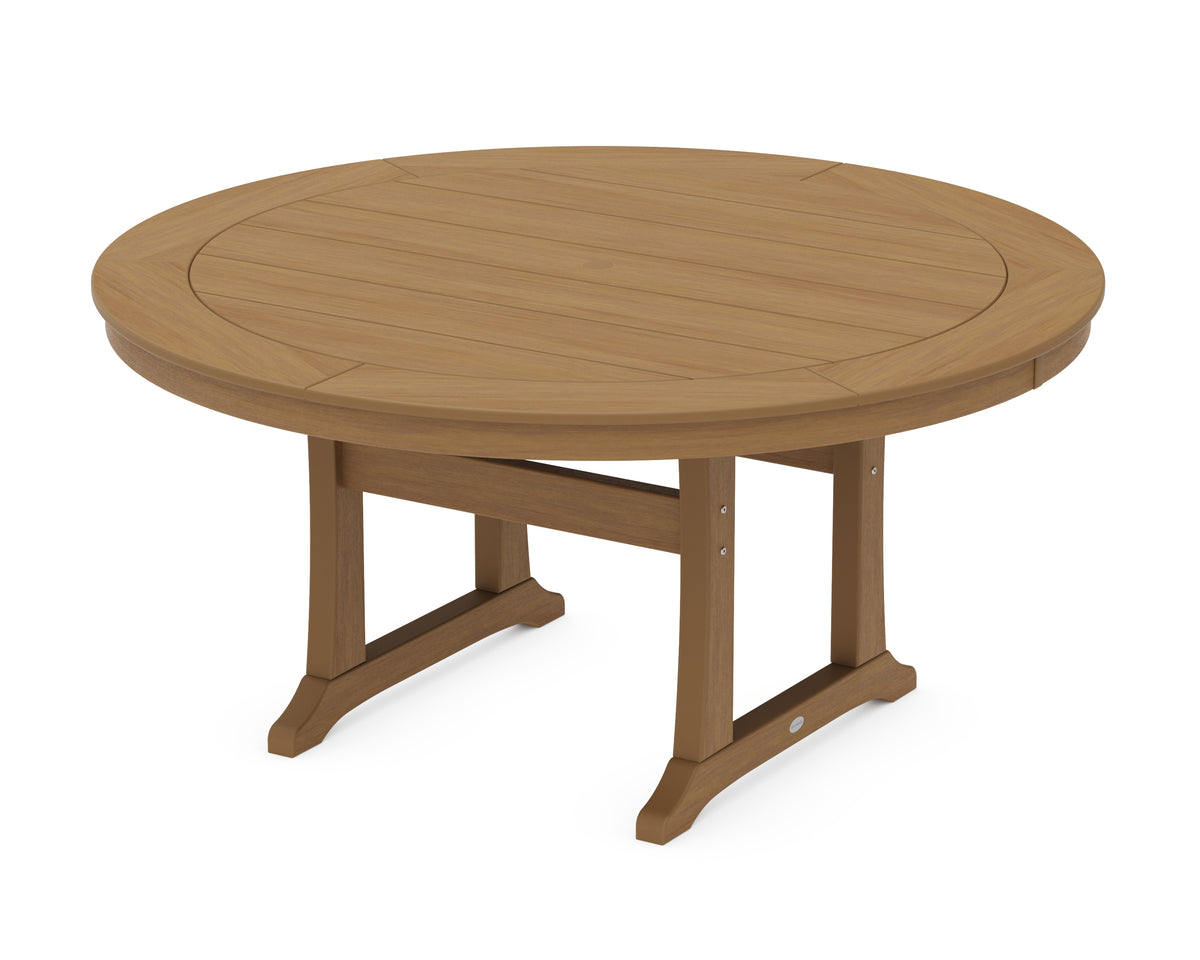 POLYWOOD Nautical Trestle 60" Round Dining Table in Natural
