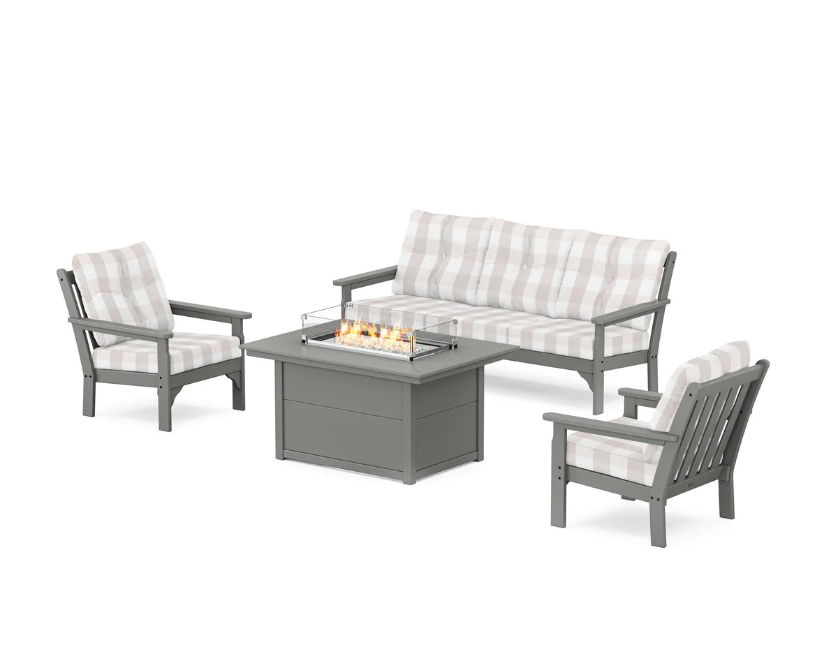 POLYWOOD Vineyard Deep Seating Fire Pit Table Set