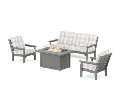 POLYWOOD Vineyard Deep Seating Fire Pit Table Set