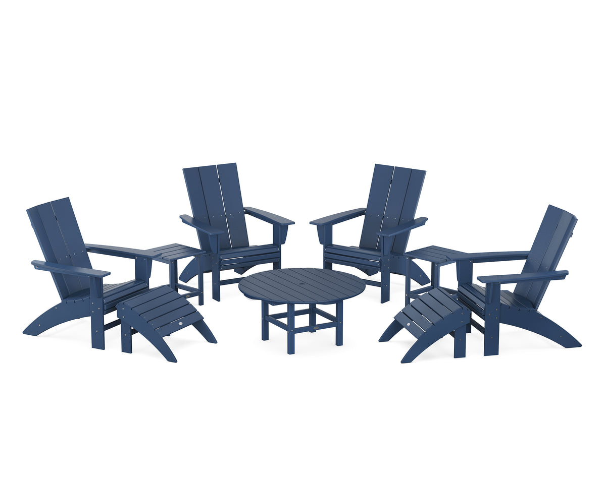 POLYWOOD Modern Curveback Adirondack Chair 9-Piece Conversation Set in Navy