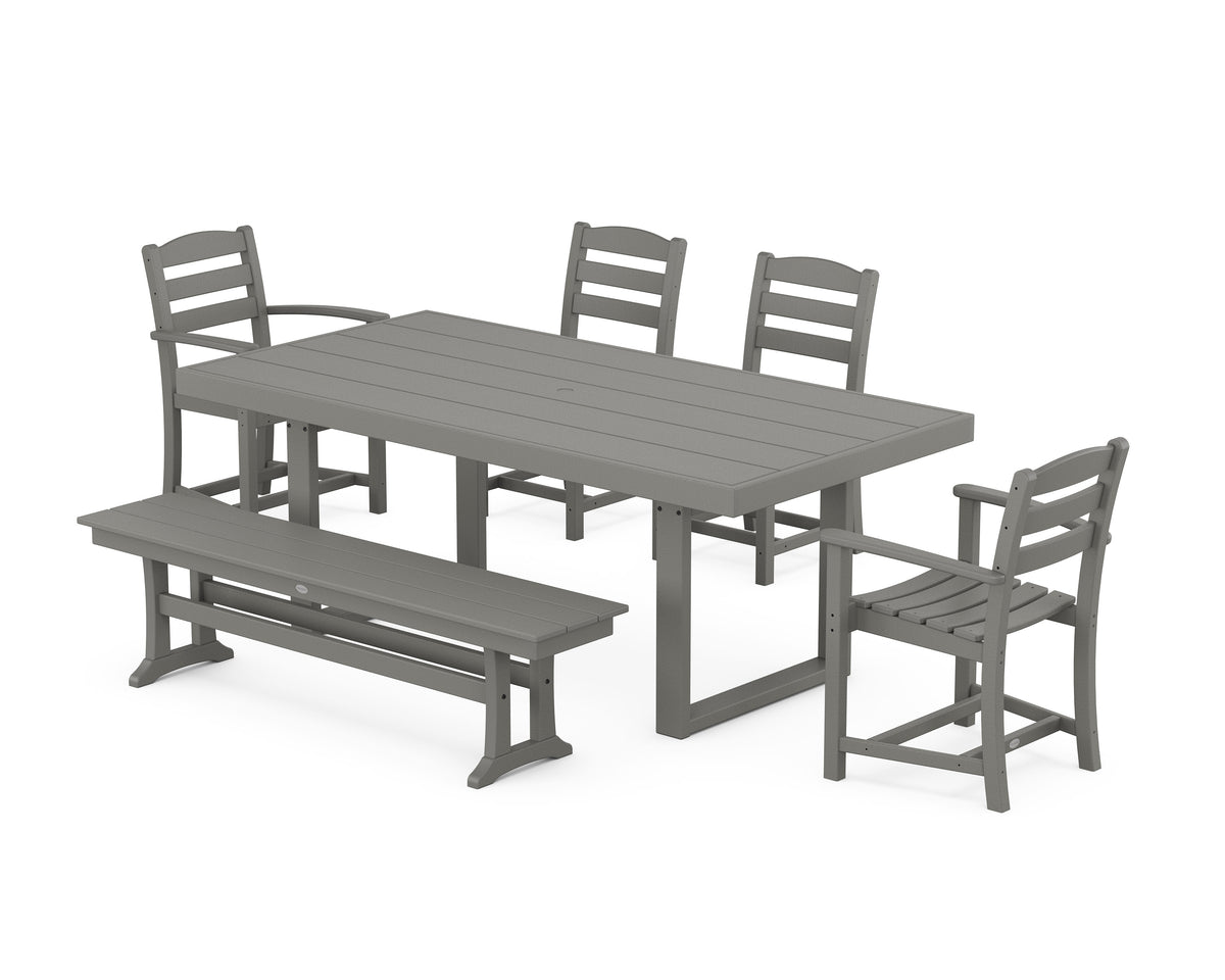 POLYWOOD La Casa Café 6-Piece Dining Set with Bench - 39" x 78" Table in Slate Grey