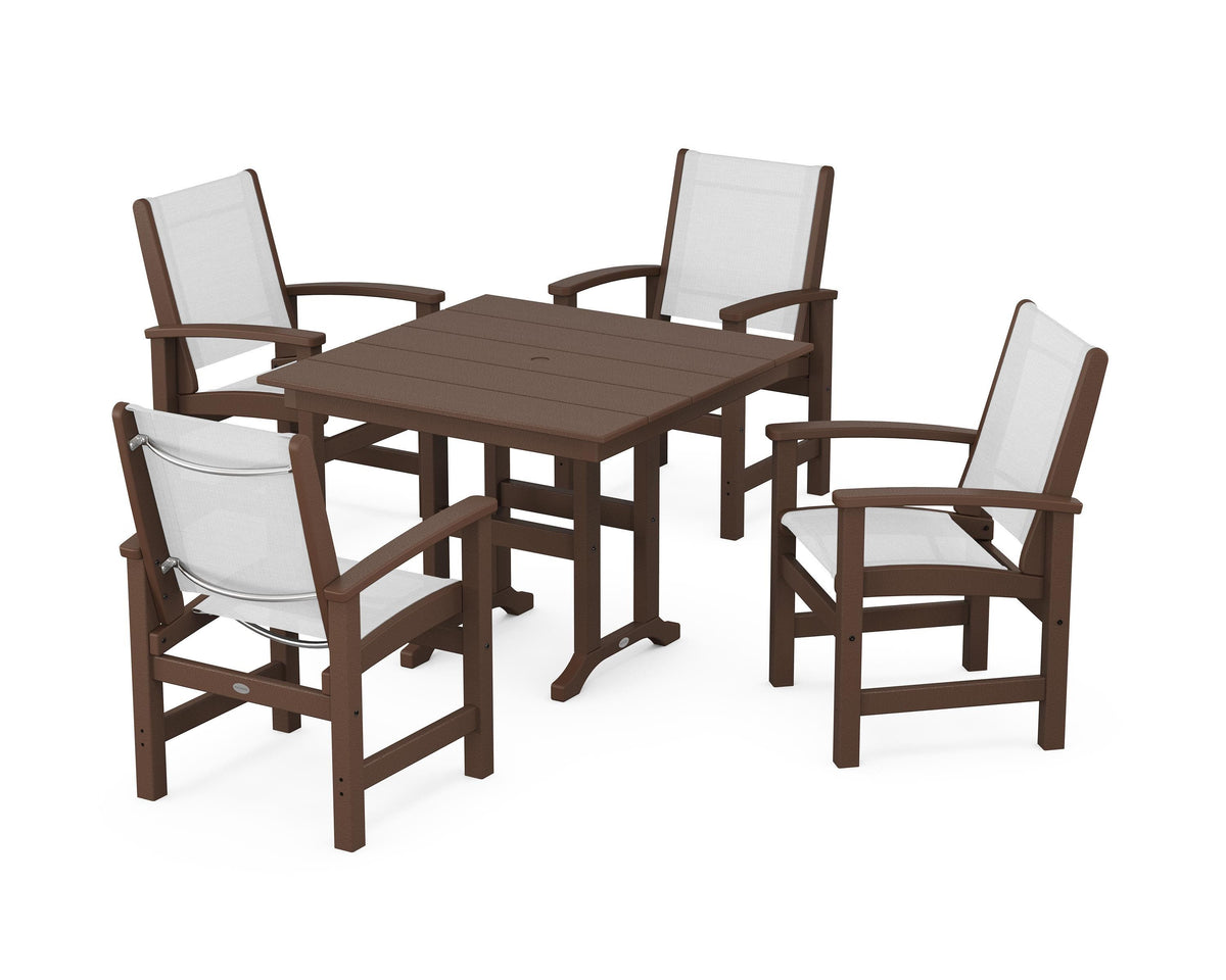 POLYWOOD Coastal 5-Piece Farmhouse Dining Set with Farmhouse 37" Dining Table in Mahogany / White