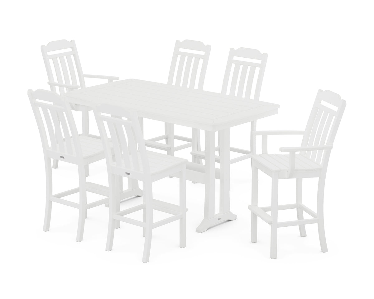POLYWOOD Cottage 7-Piece Bar Set with Trestle Legs in White