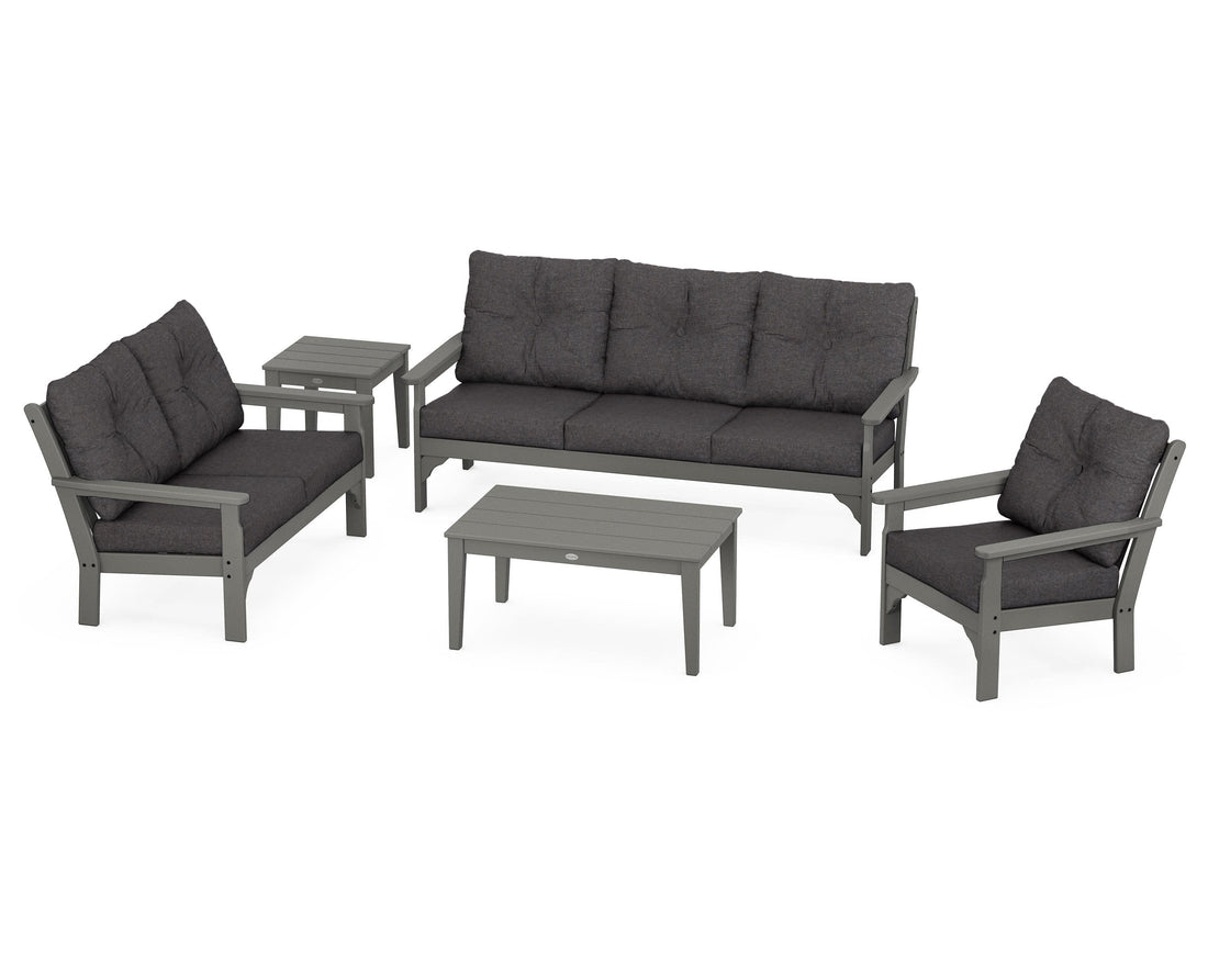POLYWOOD Vineyard 5-Piece Deep Seating Set with Sofa in Slate Grey / Ash Charcoal