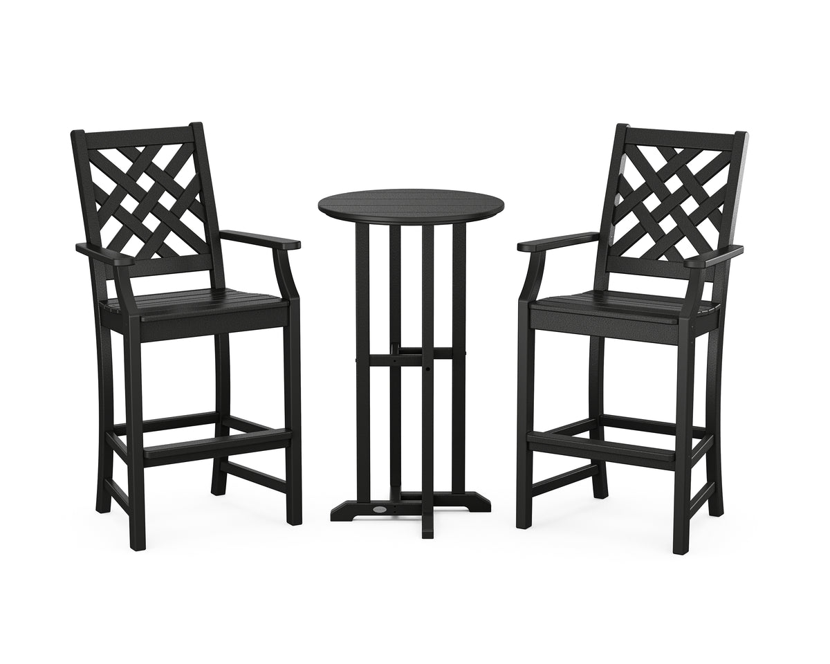 POLYWOOD Country Living Wovendale 3-Piece Farmhouse Bar Set in Black